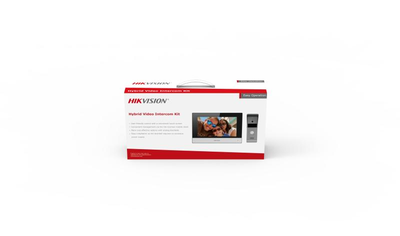 Hikvision DS-KIS303-P Hybrid intercom kit with 1 indoor station and 1 four-wire analog door station.