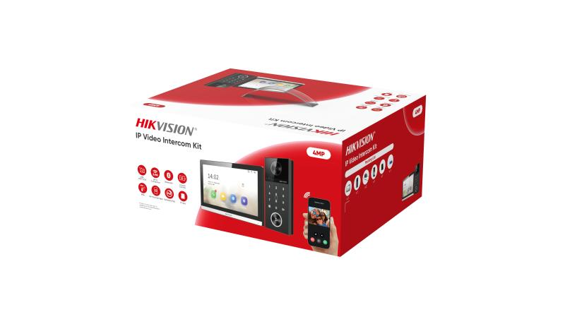 Hikvision DS-KIS612-P IP video intercom kit with 4 MP door station and 150° viewing angle.